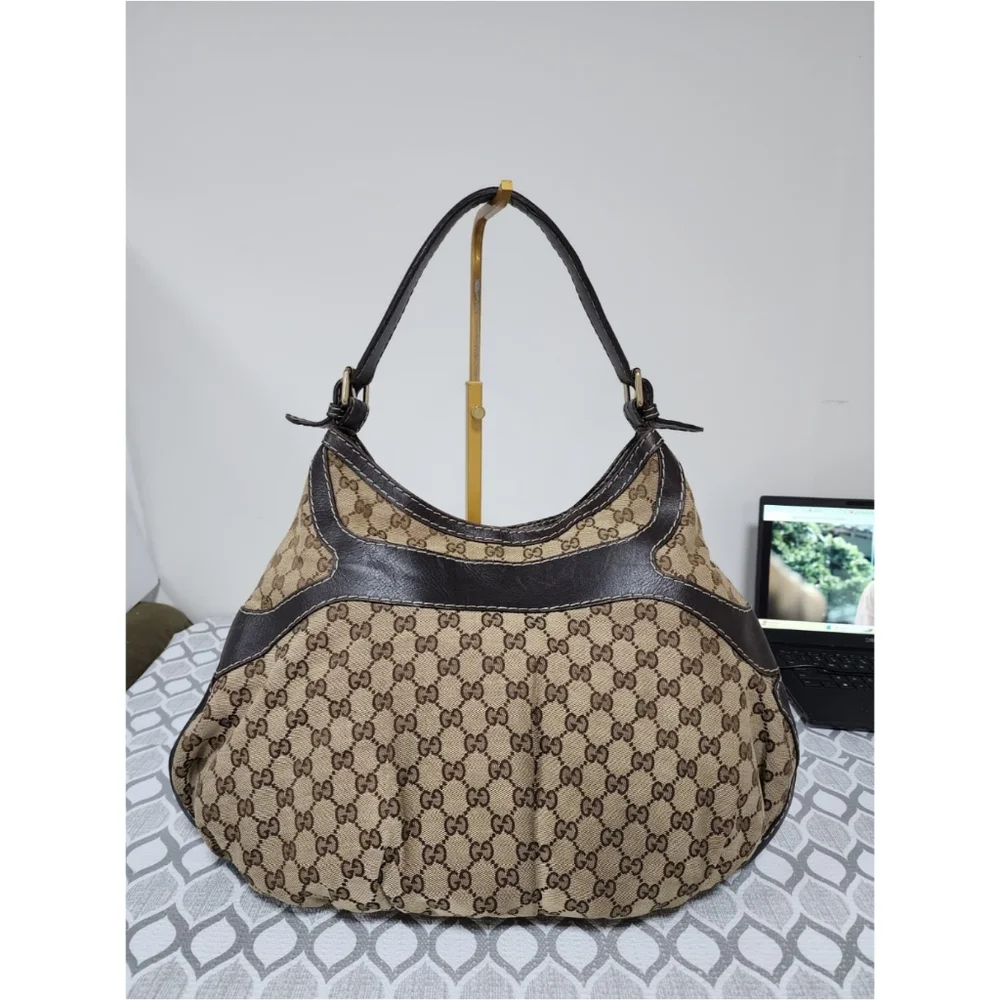 GUCCI GG Canvas And Leather Queen Large Hobo Bag Beige/Brown